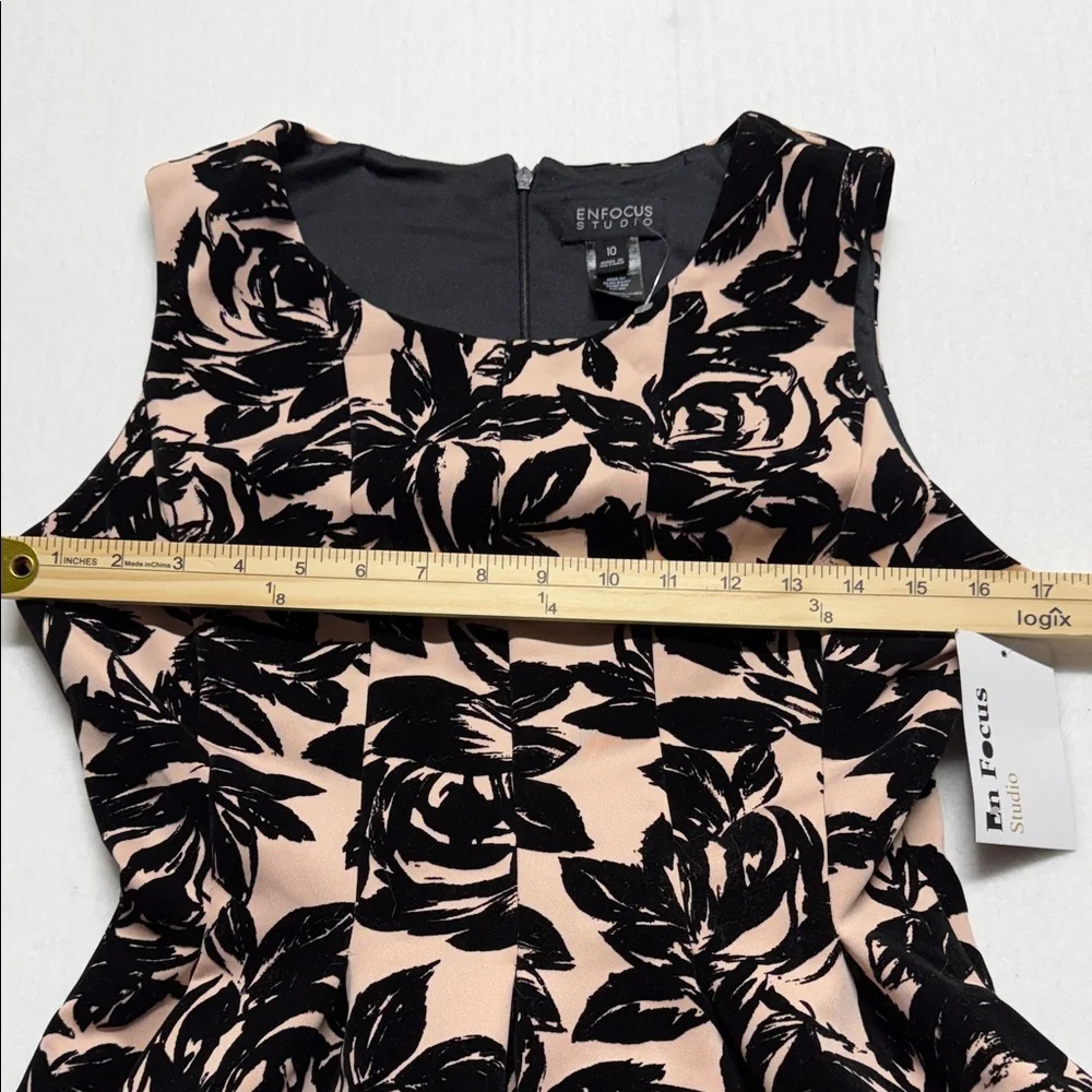 Enfocus Studio Black Floral Appliqué Fit & Flare Dress on Blush 10 NWT - Picture 6 of 12